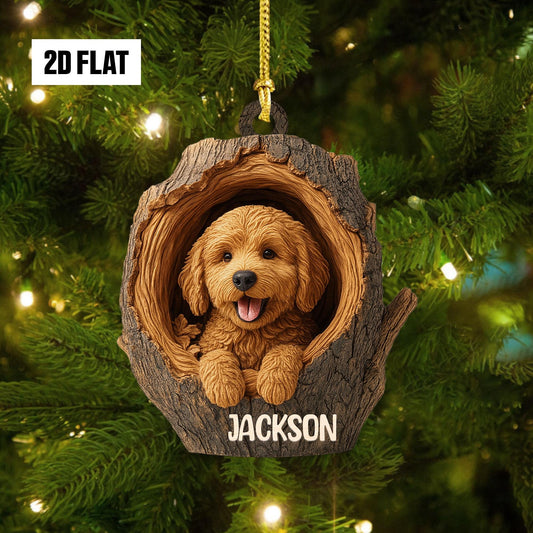 Personalized Goldendoodle 2D Flat Ornament, Custom Name Christmas Tree Ornament, Goldendoodle Christmas Home Decor, Xmas Gift for Dog Lover