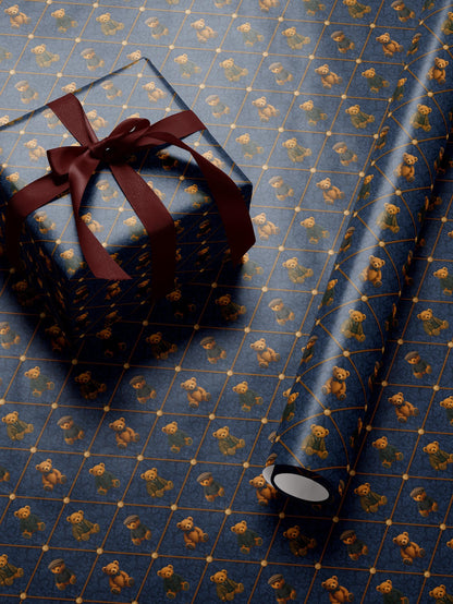 Children Gift Wrap Teddy Bear Wrapping Paper First Birthday Party Gift Wrap Blue Wrapping Paper for Him Vintage Wrapping Paper Adorable Bear
