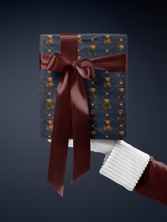 Children Gift Wrap Teddy Bear Wrapping Paper First Birthday Party Gift Wrap Blue Wrapping Paper for Him Vintage Wrapping Paper Adorable Bear