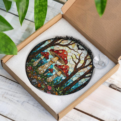 Suncatcher stained glass red mushroom forest gift for mom Mothers Day gift housewarming gift