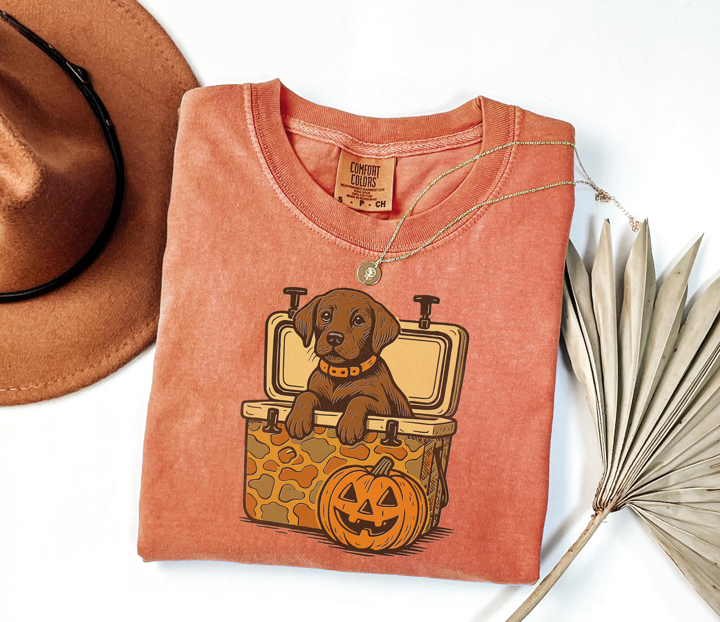 Comfort Colors® Brown Lab Halloween Shirt, Dog in Camo Cooler Shirt with Pumpkin Face, Fall Hunting Dog Shirt,Southern Spooky Halloween Tee