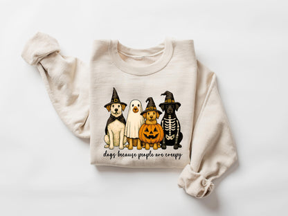 Dogs Because People Are Creepy Sweatshirt, Funny Halloween Dog Mom, Spooky Dog Shirt, Vintage Retro Dog Lover Shirt,Halloween Tee