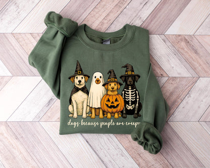 Dogs Because People Are Creepy Sweatshirt, Funny Halloween Dog Mom, Spooky Dog Shirt, Vintage Retro Dog Lover Shirt,Halloween Tee