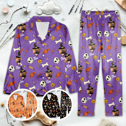 Custom Photo Halloween Outfit, Personalized Pet Photo Halloween Pajamas Set, Matching Halloween Pajamas Set, Halloween Costume Shirt