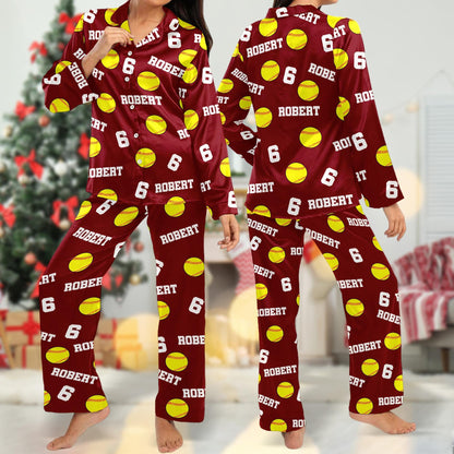 Personalized Softball Pajamas With Name, Custom Sport Pajamas for Family, Team Gift For Softball Players, Baseball Custom Pajama