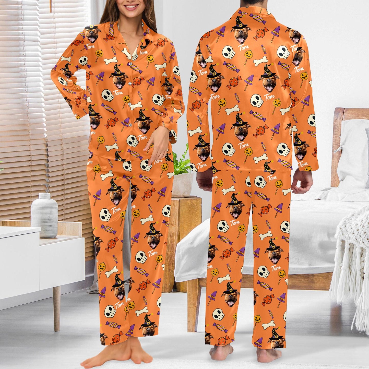 Personalized Pet Photo Halloween Pajamas Set, Custom Photo Halloween Outfit, Matching Halloween Pajamas Set, Halloween Costume Shirt