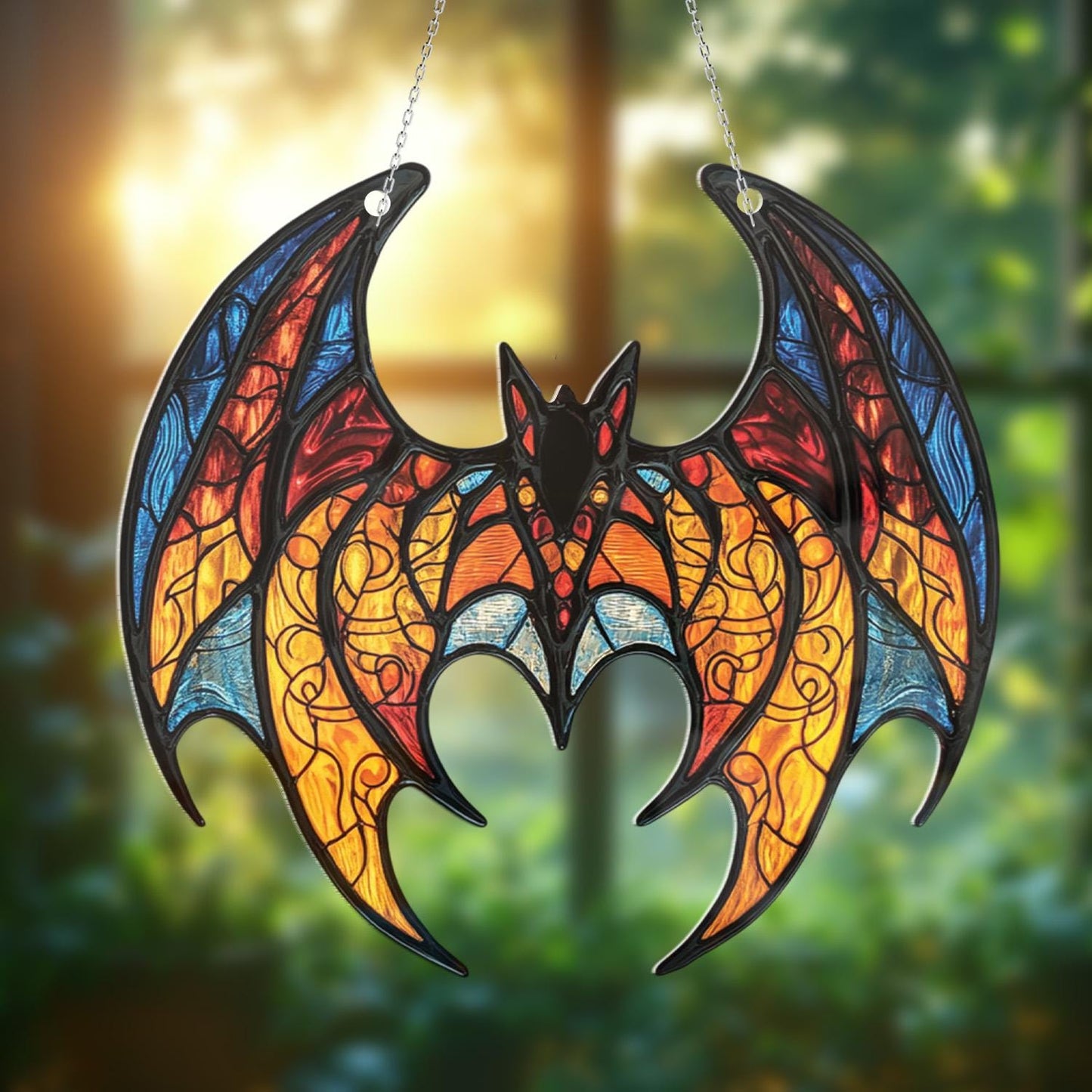 Bat Window Hanging, Gothic Wall Art for Halloween, Fiery Blue Bat Home Decor, Witchy Gift for Her, Spooky Bat Decor, Creepy Cute Accent