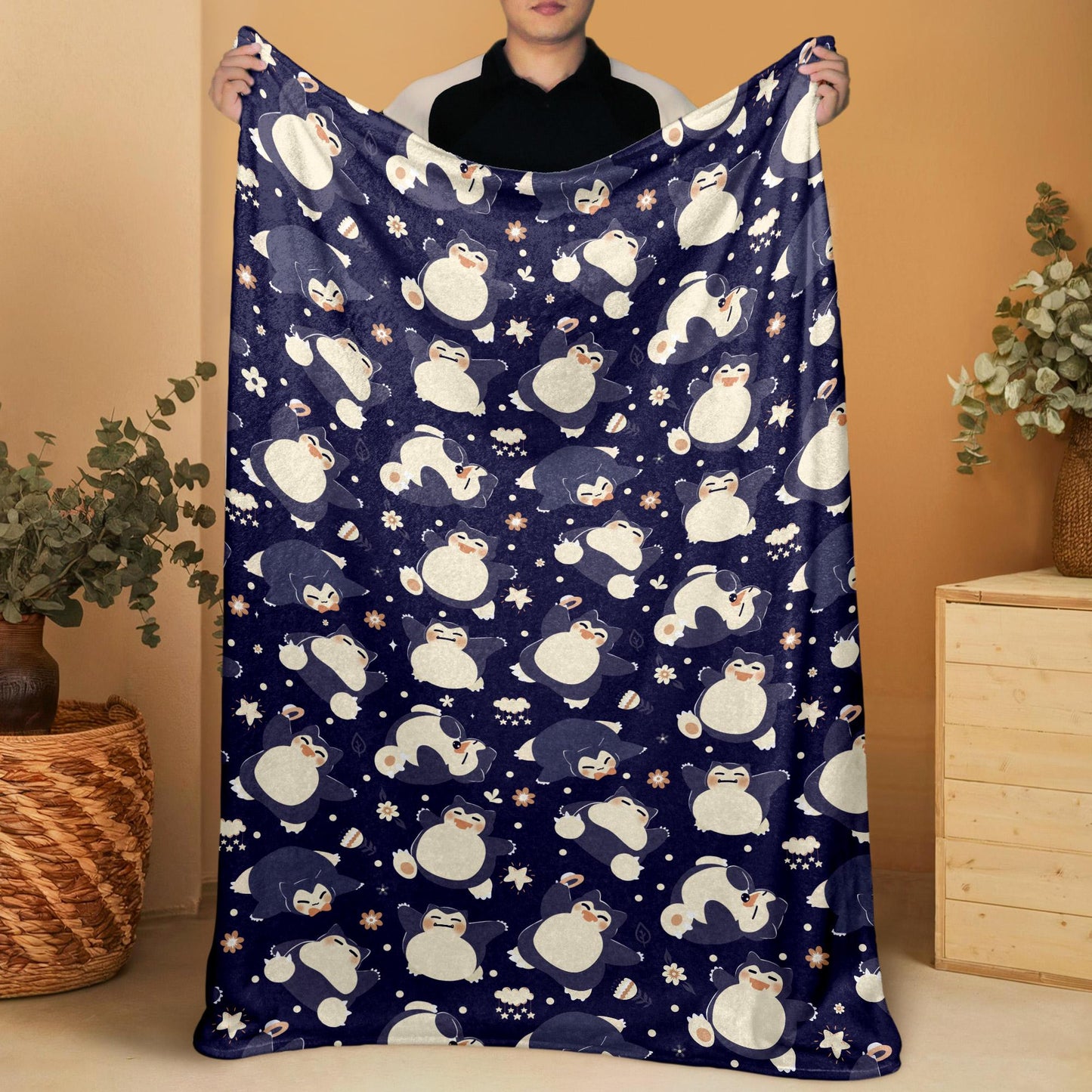 Snorlax Fleece Blanket, Cozy Throw for Kids and Adults, Soft Cotton Bedding, Cute Home Decor Gift