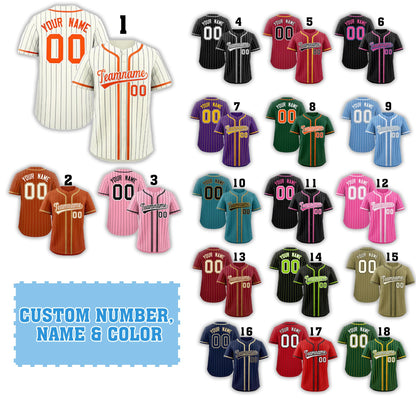 Custom Striped Baseball Jersey – Personalized Name, Number & Team Shirt – Button-Up Sports Multi Color Options for Men, Women and Kids