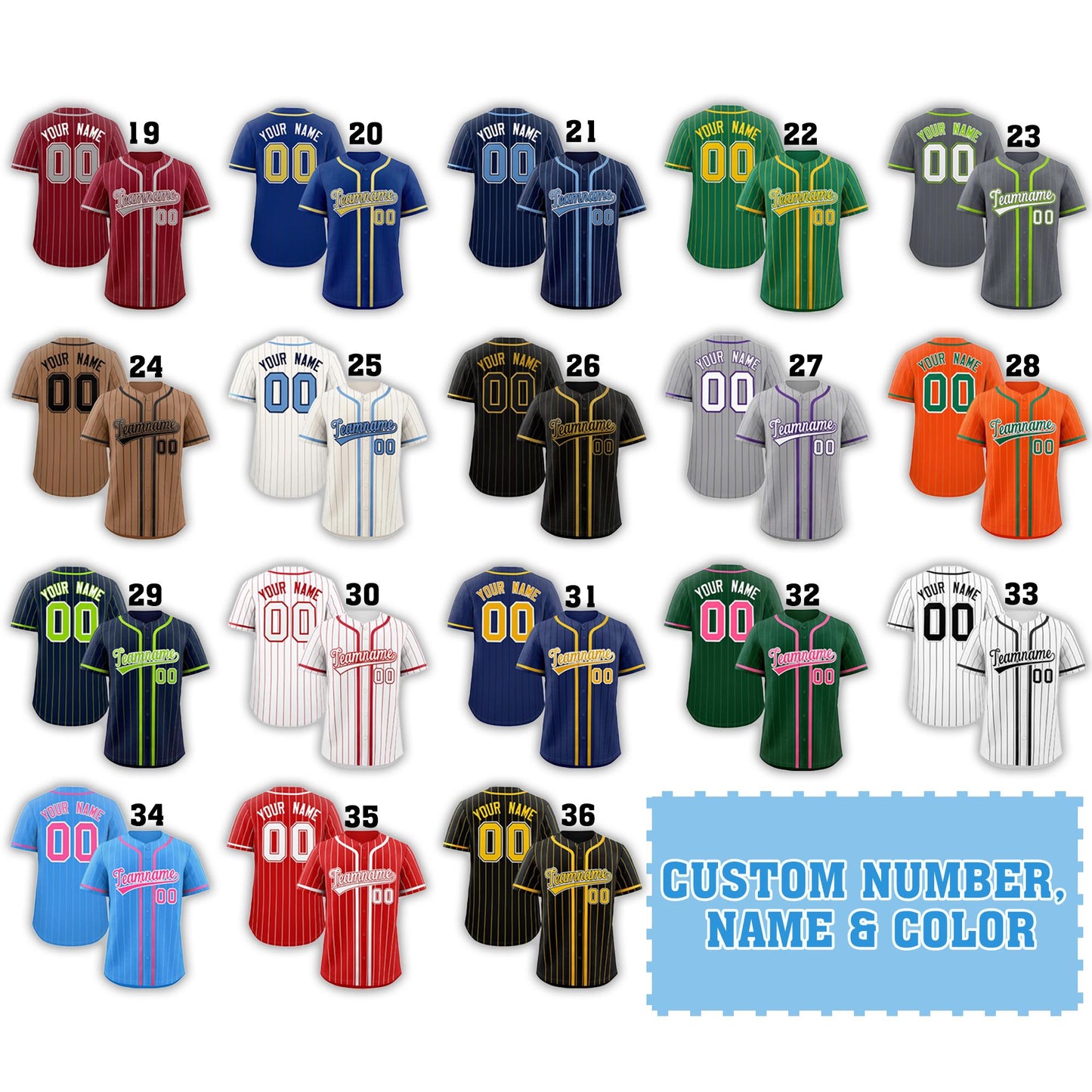 Custom Striped Baseball Jersey – Personalized Name, Number & Team Shirt – Button-Up Sports Multi Color Options for Men, Women and Kids