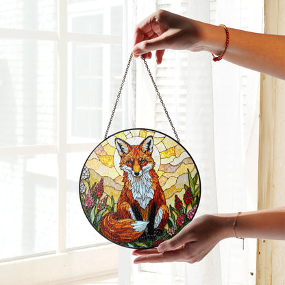 Fox in Wildflower Meadow Stained Glass Style Window Suncatcher Gift for Nature Lover or Woodland Animal Fan