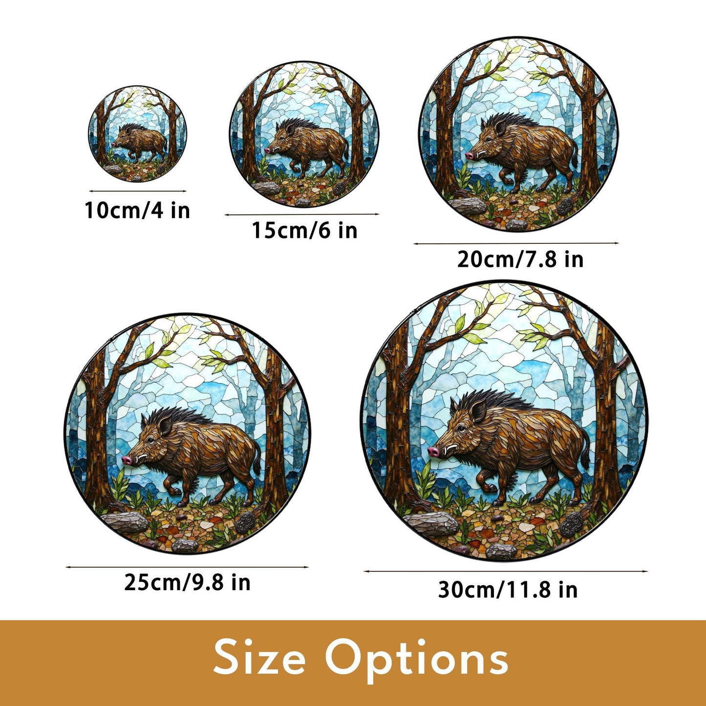 Wild Boar Forest Scene Stained Glass Suncatcher Woodland Animal Window Decor Gift for Nature Lover