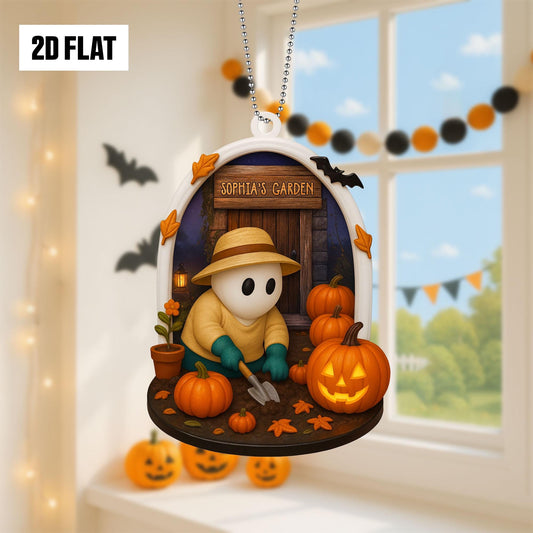 Personalized Ghost in Garden 2D FLAT Acrylic Ornament, Plant Lovers Halloween Gift, Halloween Ornament for Plantaholic, Greenhouse Ornament