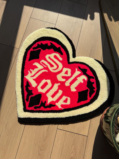 Handmade Self Love Heart Tufted Rug Bold Lettering Gothic Pink Red Carpet Aesthetic Bedroom Soft Floor Mat Empowering Decor 75x65cm Gift