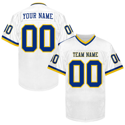 Custom Blue Gold Football Jersey Men Women Youth Kid, Football Shirt Printed Name Number and Logo, Practice Football Uniform for Sports Fan