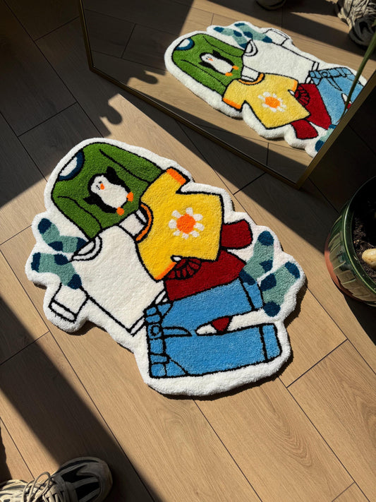 Handmade Messy Laundry Tufted Rug Colorful Pile of Clothes Carpet Fun Bedroom Floor Mat Cartoon Aesthetic Decor for Kids 80x60cm Gift Idea