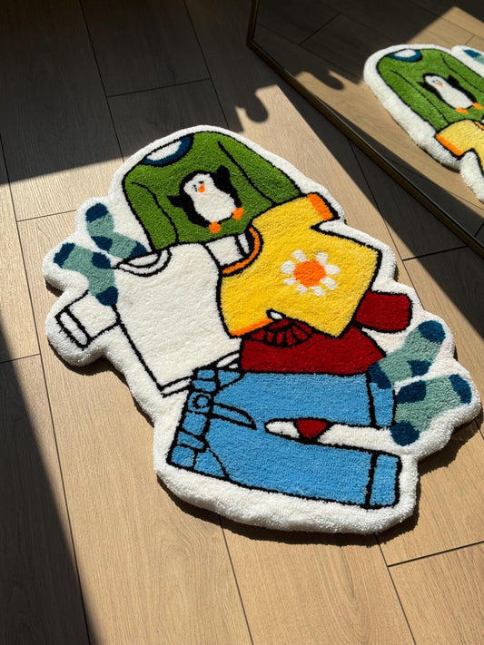 Handmade Messy Laundry Tufted Rug Colorful Pile of Clothes Carpet Fun Bedroom Floor Mat Cartoon Aesthetic Decor for Kids 80x60cm Gift Idea