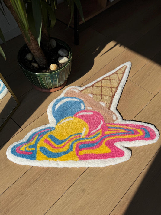 Handmade Melting Ice Cream Tufted Rug Colorful Dripping Cone Carpet Funky Summer Room Decor Aesthetic Soft Floor Mat 100x70cm Gift Idea