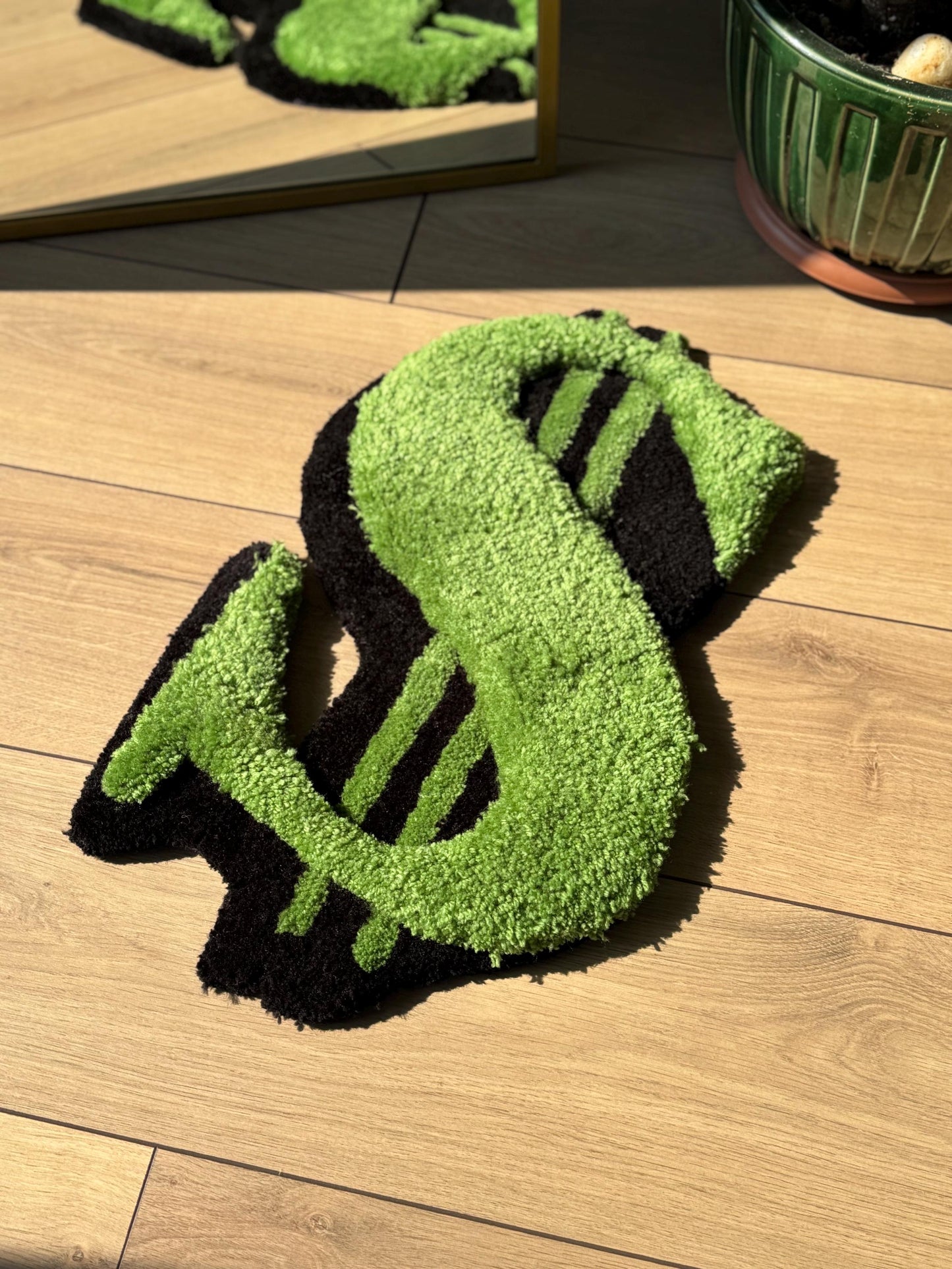 Handmade Dollar Sign Tufted Rug Green Black Money Symbol Carpet Urban Aesthetic Soft Floor Mat Cool Room Decor 60x35cm Gift Idea