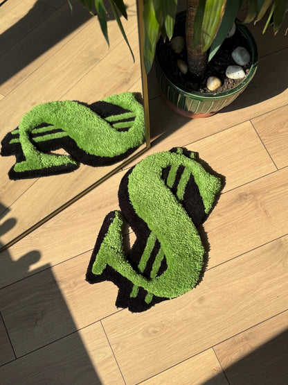 Handmade Dollar Sign Tufted Rug Green Black Money Symbol Carpet Urban Aesthetic Soft Floor Mat Cool Room Decor 60x35cm Gift Idea