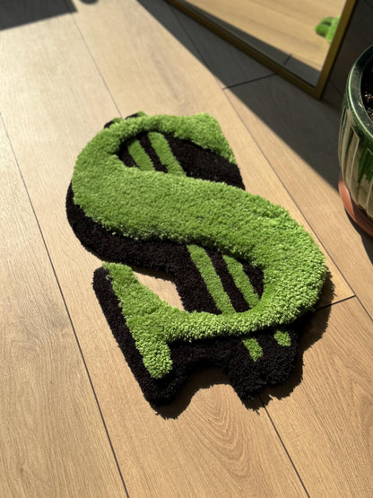 Handmade Dollar Sign Tufted Rug Green Black Money Symbol Carpet Urban Aesthetic Soft Floor Mat Cool Room Decor 60x35cm Gift Idea
