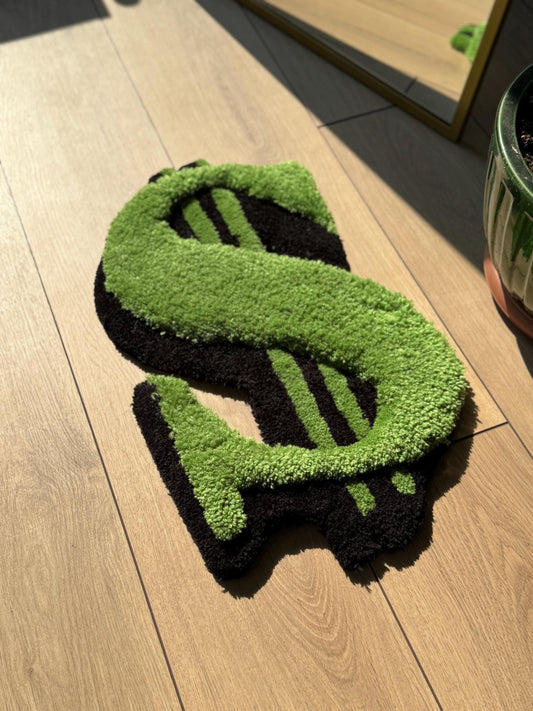 Handmade Dollar Sign Tufted Rug Green Black Money Symbol Carpet Urban Aesthetic Soft Floor Mat Cool Room Decor 60x35cm Gift Idea