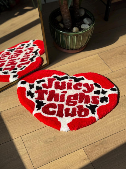 Handmade Juicy Thighs Club Heart Tufted Rug Red Black White Statement Carpet Funky Aesthetic Room Soft Floor Mat 60x45cm Gift Idea