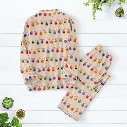 Halloween Pajama Set for Women, Pumpkin Satin Sleepwear, Spooky Jack O'Lantern PJs, Long Sleeve Fall Loungewear, Trick or Treat Outfit