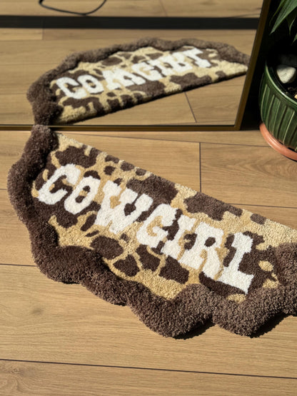 Handmade Cowgirl 3D Tufted Rug Leopard Print Western Carpet Retro Aesthetic Soft Floor Mat Country Girl Room Decor 75x40cm Gift Idea