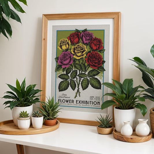 Paris Roses Botanical Wall Art, Vintage Paris Floral Poster for Plant Lovers | Romantic Botanical Print, Retro Paris Flower Market Decor