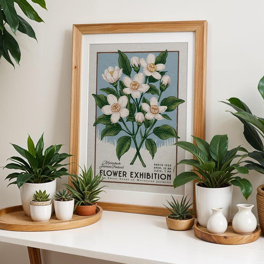 Marrakech Jasmine Botanical Art Print, Moroccan Floral Wall Decor | Boho Botanical Poster Gift for Plant Ladies, Vintage Flower Art