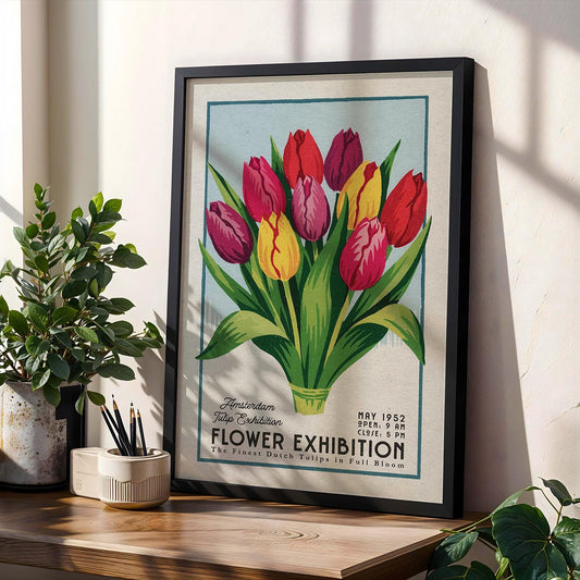Flower Market Tulips Print, Retro Amsterdam Flower Art | Flower Market Print | Colorful Vintage Botanical Art, Bold Floral Poster