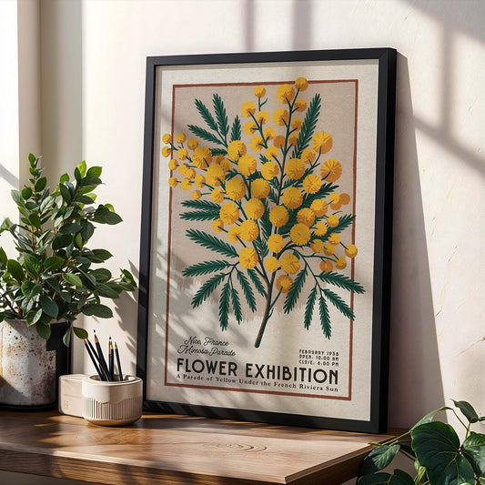 Flower Market Mimosas Print, Retro Nice Flower Art | Flower Market Print | Vintage Boho Botanical Poster, Mid Century French Floral Art
