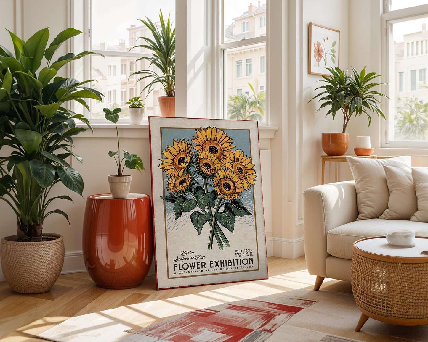 Berlin Sunflower Botanical Print, Bold Floral Wall Poster | Retro Botanical Art for Gardeners, Mid Century Sunflower Decor