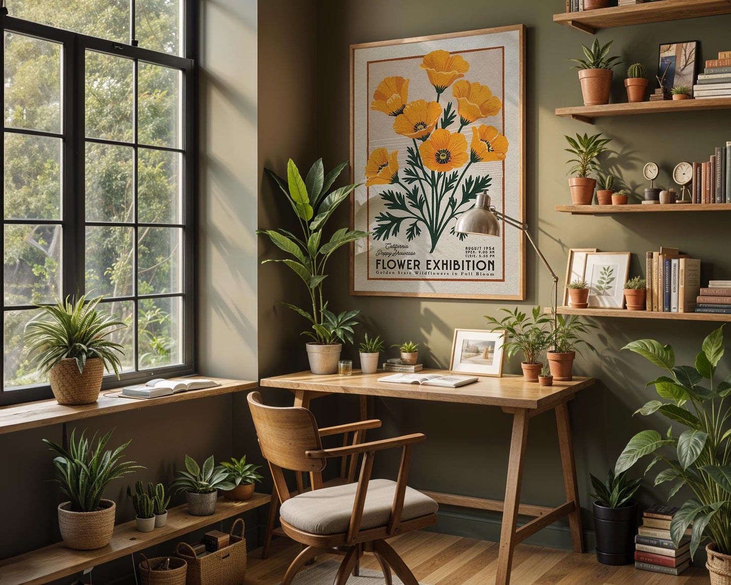 California Poppies Botanical Poster, Retro California Flower Wall Print | Botanical Wall Art for Plant Lover Gift, California Flower Decor