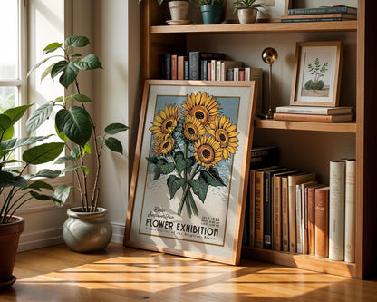Berlin Sunflower Botanical Print, Bold Floral Wall Poster | Retro Botanical Art for Gardeners, Mid Century Sunflower Decor
