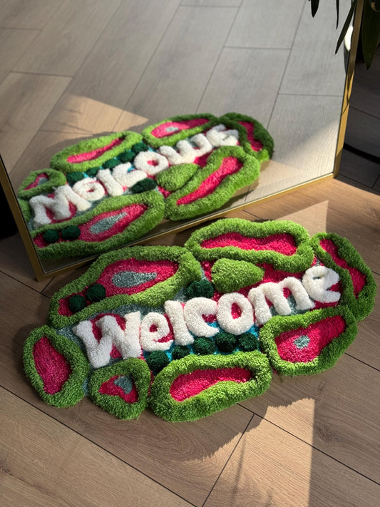 Handmade Welcome Tufted Rug Nature Inspired Organic Pattern Carpet Colorful Soft Floor Mat Entryway Home Decor 70x40cm Gift Idea