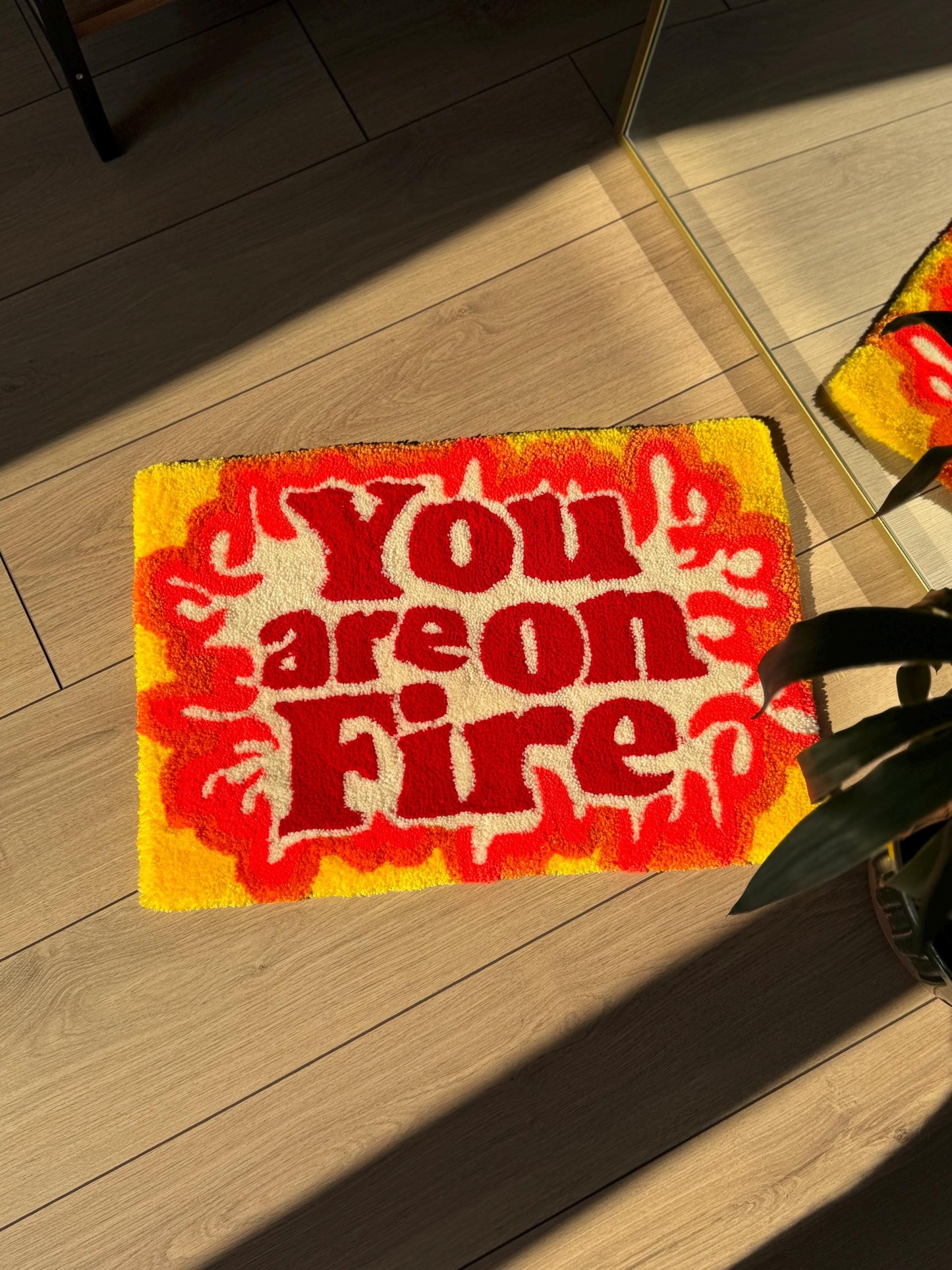 Handmade You Are On Fire Tufted Rug Bold Flame Text Carpet Retro Aesthetic Soft Floor Mat Motivational Room Decor 60x40cm Gift Idea