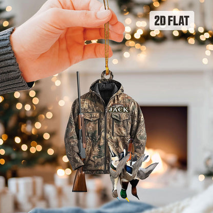 Personalized Hunting 2D Flat Ornament, Custom Duck Hunting Christmas Tree Ornament, Hunting Vest Christmas, Gift for Hunter, Dad, Husband