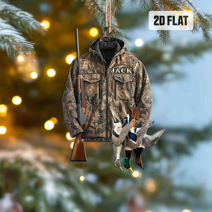 Personalized Hunting 2D Flat Ornament, Custom Duck Hunting Christmas Tree Ornament, Hunting Vest Christmas, Gift for Hunter, Dad, Husband