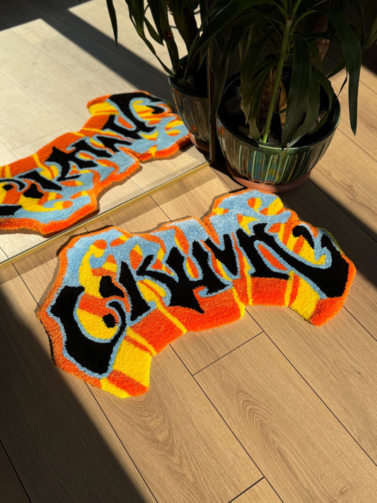 Handmade Crime Tufted Rug 3D Graffiti Style Carpet Bold Street Art Aesthetic Soft Floor Mat Urban Room Decor 70x45cm Gift Idea