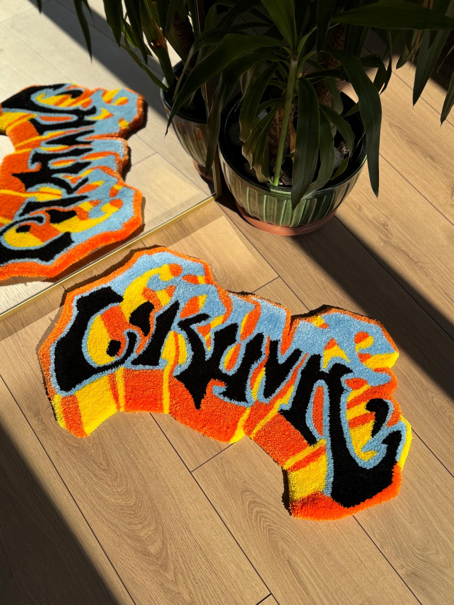 Handmade Crime Tufted Rug 3D Graffiti Style Carpet Bold Street Art Aesthetic Soft Floor Mat Urban Room Decor 70x45cm Gift Idea