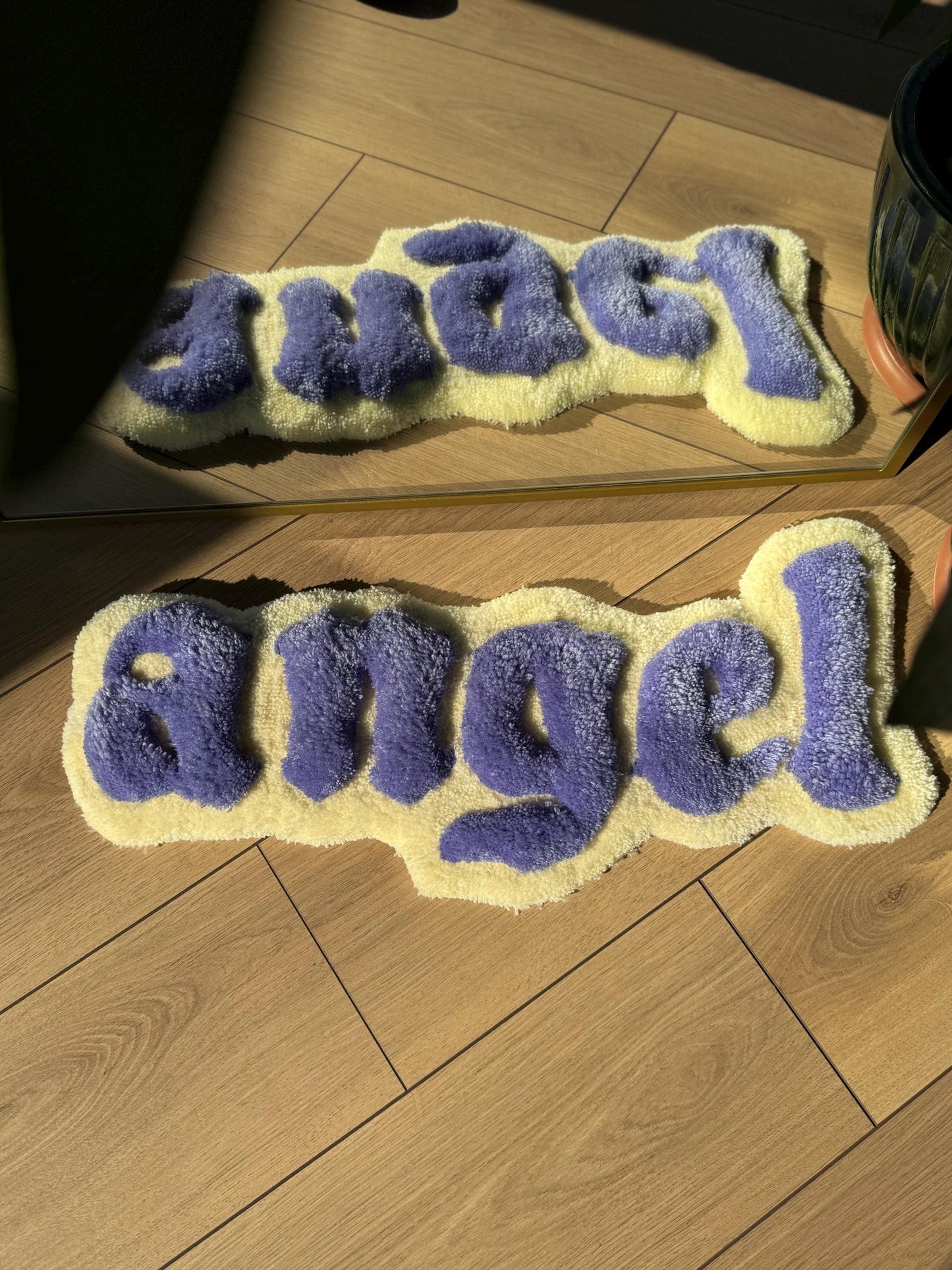 Handmade Angel Tufted Rug 3D Text Carpet Purple Beige Soft Floor Mat Cute Aesthetic Room Dorm Decor 65x25cm Gift Idea