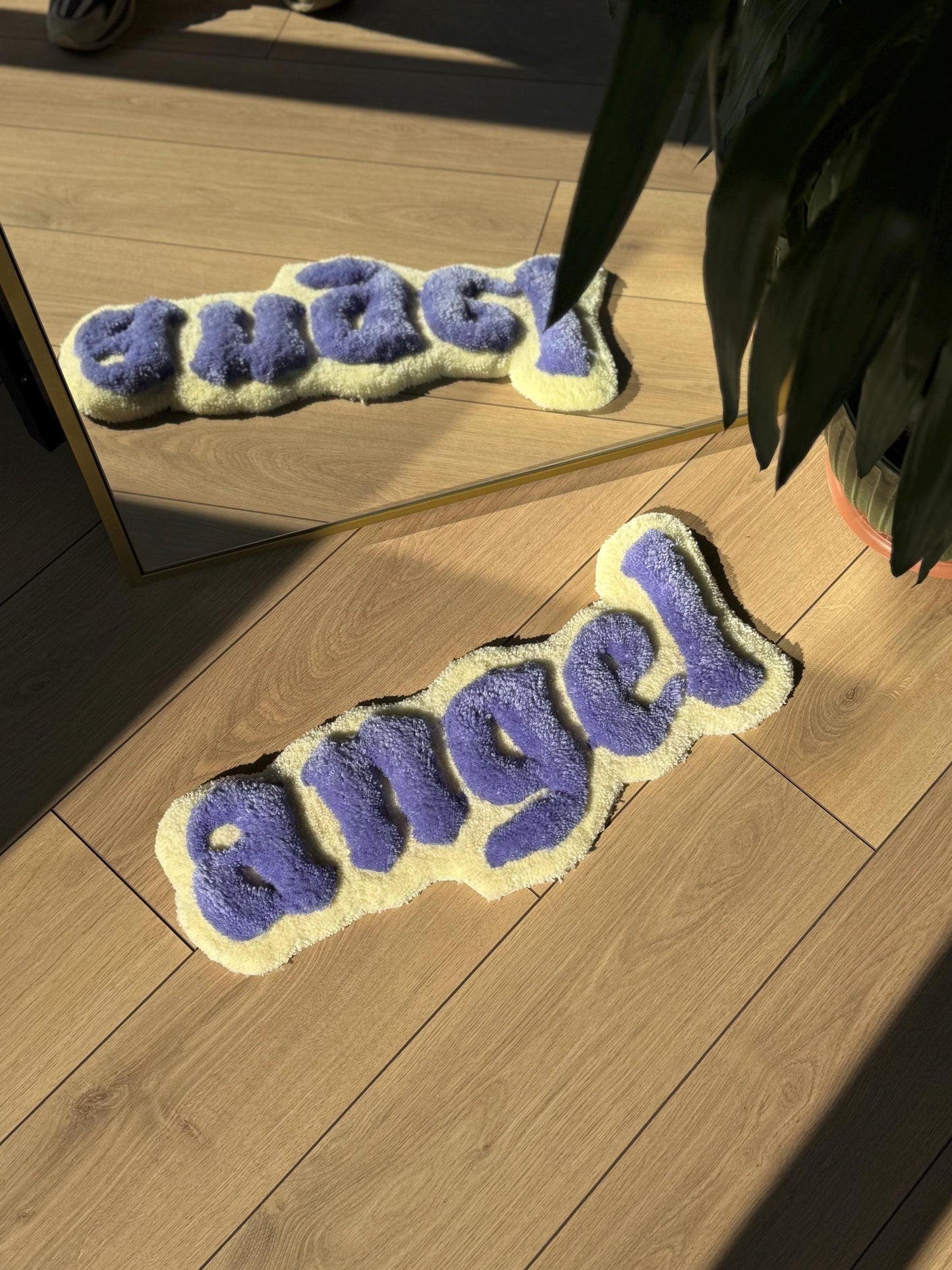 Handmade Angel Tufted Rug 3D Text Carpet Purple Beige Soft Floor Mat Cute Aesthetic Room Dorm Decor 65x25cm Gift Idea