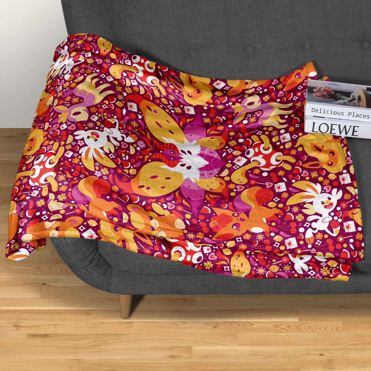 Vulpix and Shuckle Blanket, Cute Baby Blanket, Cozy Fleece Throw, Soft Cotton Blanket, Kawaii Bedroom Decor, Alolan Vulpix Blanket Gifts