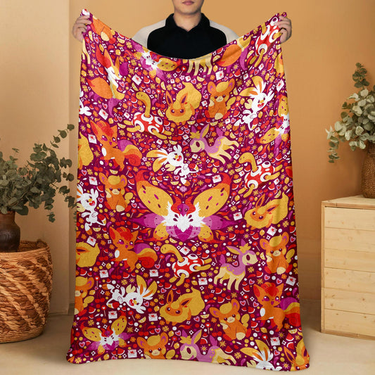 Vulpix and Shuckle Blanket, Cute Baby Blanket, Cozy Fleece Throw, Soft Cotton Blanket, Kawaii Bedroom Decor, Alolan Vulpix Blanket Gifts