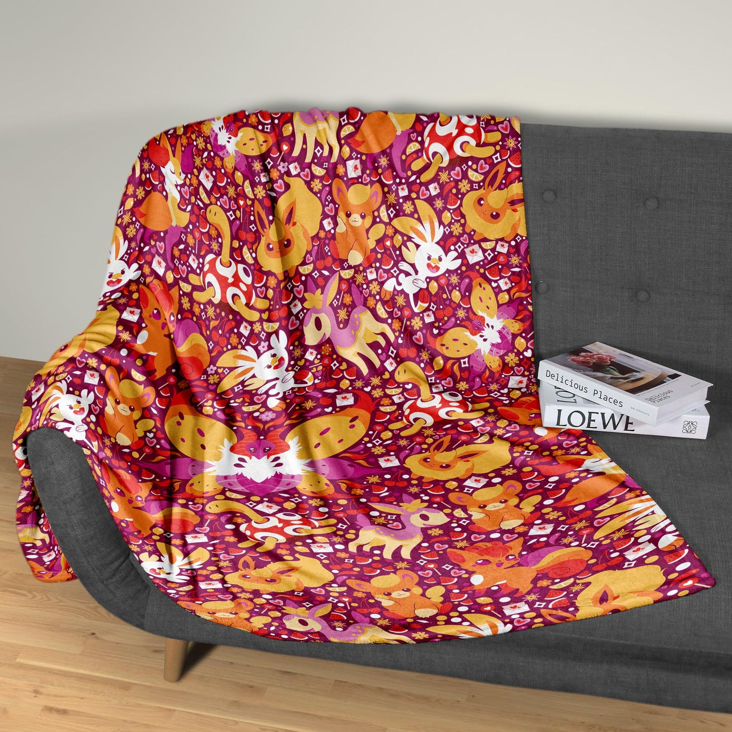 Vulpix and Shuckle Blanket, Cute Baby Blanket, Cozy Fleece Throw, Soft Cotton Blanket, Kawaii Bedroom Decor, Alolan Vulpix Blanket Gifts