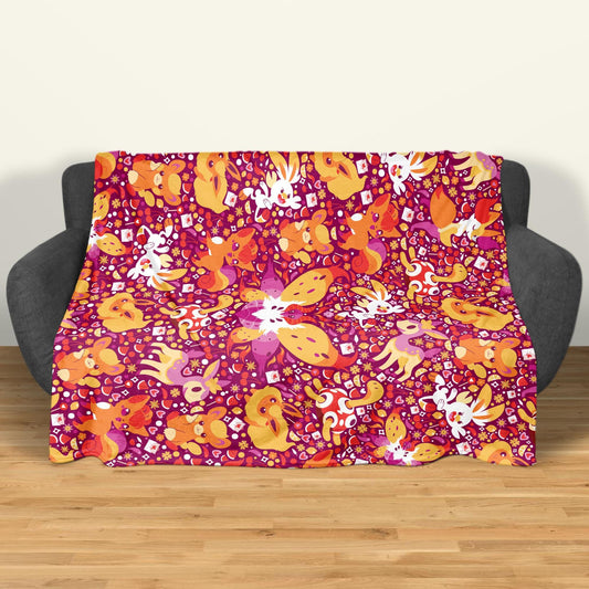 Vulpix and Shuckle Blanket, Cute Baby Blanket, Cozy Fleece Throw, Soft Cotton Blanket, Kawaii Bedroom Decor, Alolan Vulpix Blanket Gifts