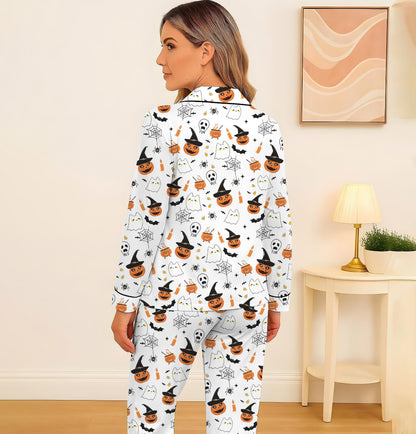 Halloween Witch Ghost Pumpkin Spider Pajamas Set, Halloween Pattern Sleepwear, Halloween Scary Pumpkin Homewear, Spooky Season Gift