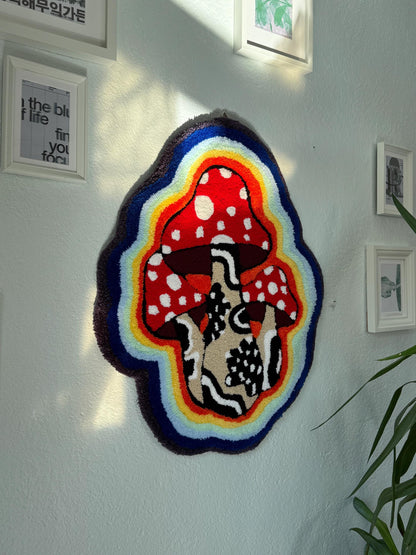 Handmade 3D Tufted Mushroom Rug – Psychedelic Rainbow Toadstool Carpet, Boho Trippy Home Decor